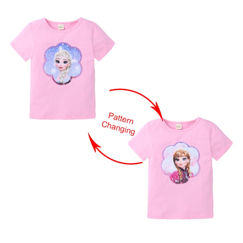 Kids Girls T shirts Summer Elsa Sequins For Spiderman T shirt Face Change Boys T Shirts New Children Tops Shirt Clothes 2-8Yrs by eprolo