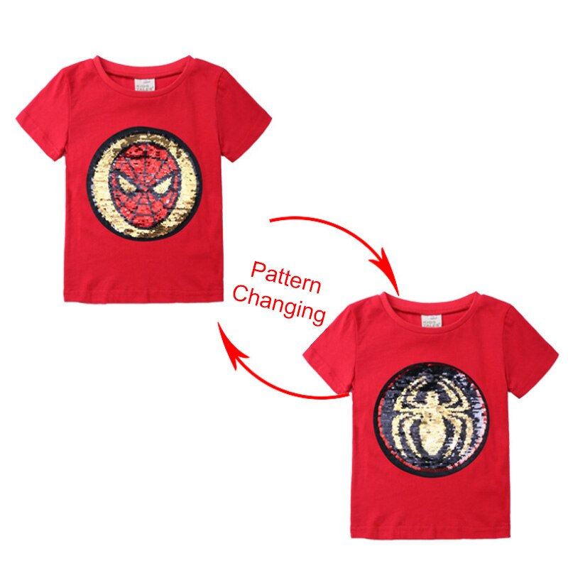 Kids Girls T shirts Summer Elsa Sequins For Spiderman T shirt Face Change Boys T Shirts New Children Tops Shirt Clothes 2-8Yrs by eprolo