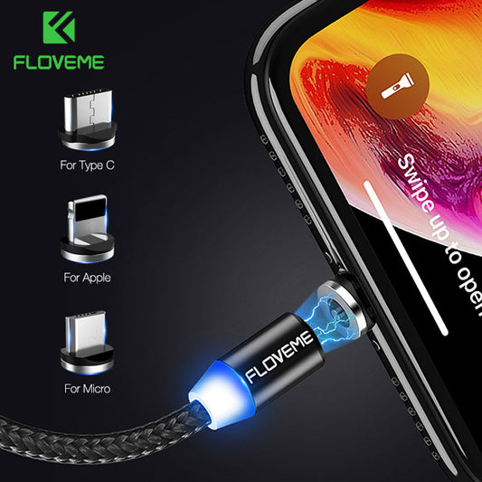 FLOVEME 1M Magnetic Charge Cable , Micro USB Cable For iPhone XR XS Max X Magnet Charger USB Type C Cable LED Charging Wire Cord by eprolo