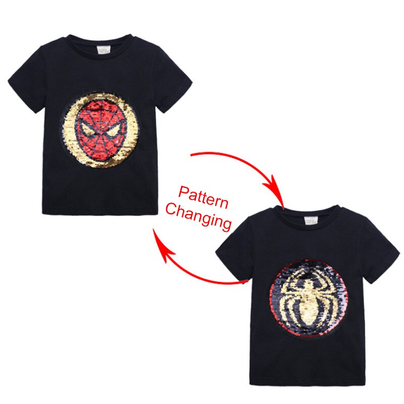 Kids Girls T shirts Summer Elsa Sequins For Spiderman T shirt Face Change Boys T Shirts New Children Tops Shirt Clothes 2-8Yrs by eprolo