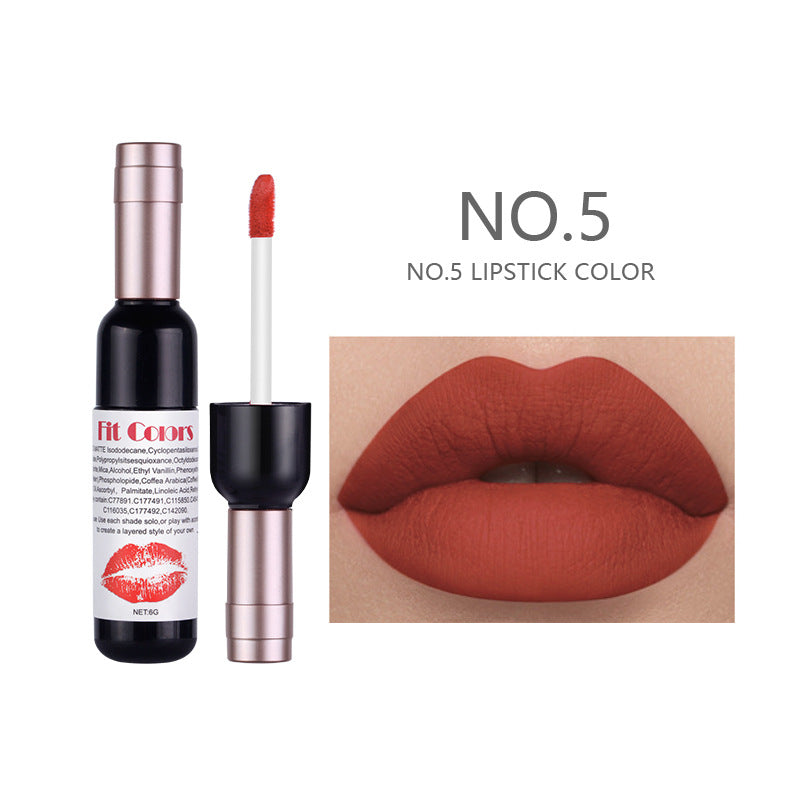 Fit Colors Red Wine Bottle Non-Stick Cup Matte Lip Gloss Matte Velvet Is Not Easy To Fade Lip Gloss Liquid Lipstick by eprolo