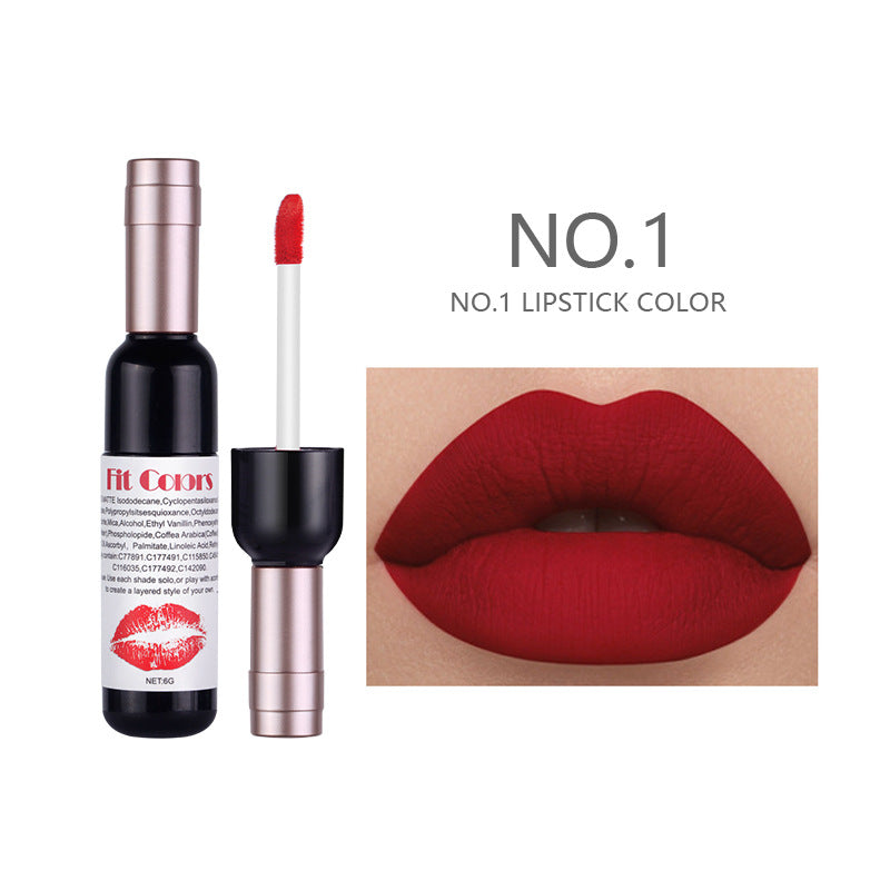 Fit Colors Red Wine Bottle Non-Stick Cup Matte Lip Gloss Matte Velvet Is Not Easy To Fade Lip Gloss Liquid Lipstick by eprolo