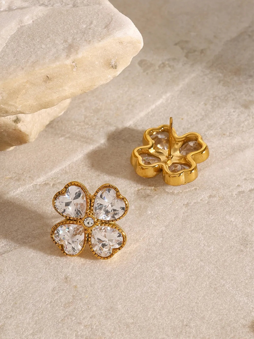 Stainless Steel Zircon Lucky Clover Earrings by eprolo