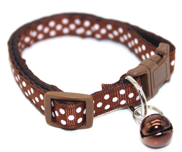 1Pc Adjustable Dot Printed Little Dog Collars Cat Puppy Pets Supplies With Bell 6 Colors by eprolo