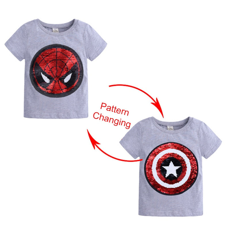 Kids Girls T shirts Summer Elsa Sequins For Spiderman T shirt Face Change Boys T Shirts New Children Tops Shirt Clothes 2-8Yrs by eprolo
