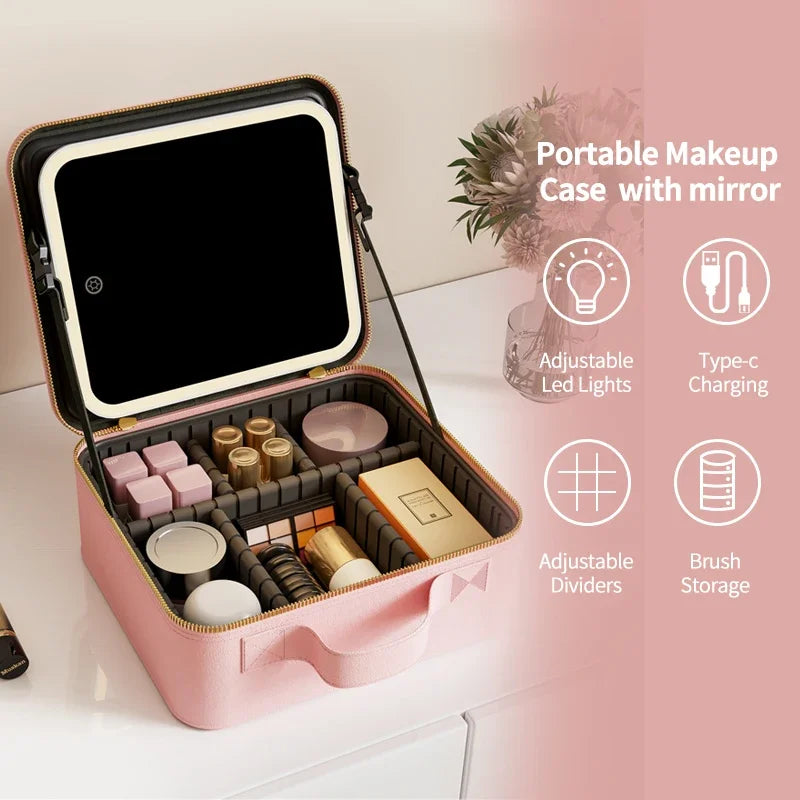 Light Up Box Vanity Organizer Portable Makeup Bag Mirror With Led Light by eprolo