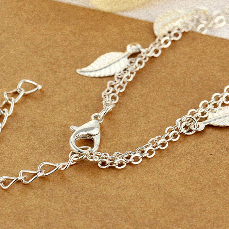 Tassel small leaf foot jewelry beach vacation double layered vintage women's ankle chain jewelry by eprolo