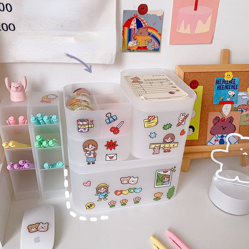 Korean Style Ins Style Desktop Net Red Cosmetic Storage Box Frosted Transparent Student Dormitory Rack Finishing Box Female by eprolo