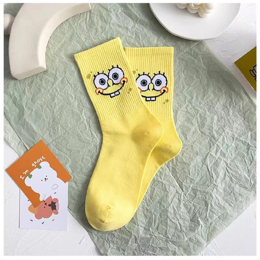Colored cartoon long tube socks for autumn and winter SpongeBob SquarePants funny mid tube socks by eprolo