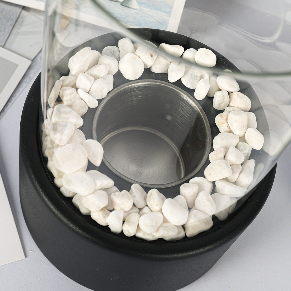 Desktop alcohol fireplace light indoor stainless steel small portable heating stove circular glass bar atmosphere light by eprolo