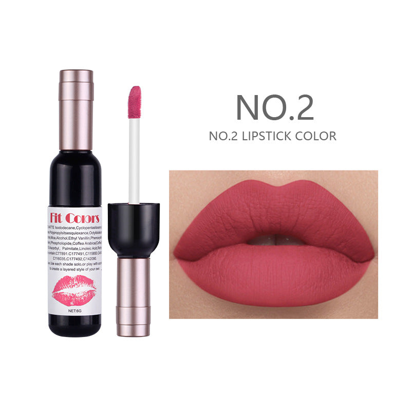 Fit Colors Red Wine Bottle Non-Stick Cup Matte Lip Gloss Matte Velvet Is Not Easy To Fade Lip Gloss Liquid Lipstick by eprolo
