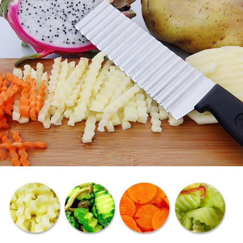 Potato French Fry Cutter Stainless Steel Kitchen Accessories Serrated Blade Easy Slicing Banana Fruits Potato Wave Knife Chopper by eprolo
