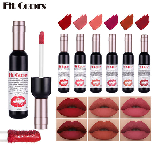 Fit Colors Red Wine Bottle Non-Stick Cup Matte Lip Gloss Matte Velvet Is Not Easy To Fade Lip Gloss Liquid Lipstick by eprolo