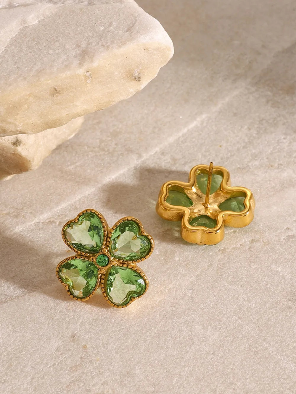 Stainless Steel Zircon Lucky Clover Earrings by eprolo