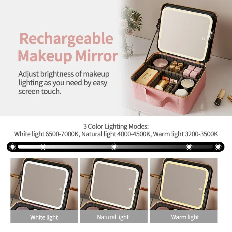 Light Up Box Vanity Organizer Portable Makeup Bag Mirror With Led Light by eprolo