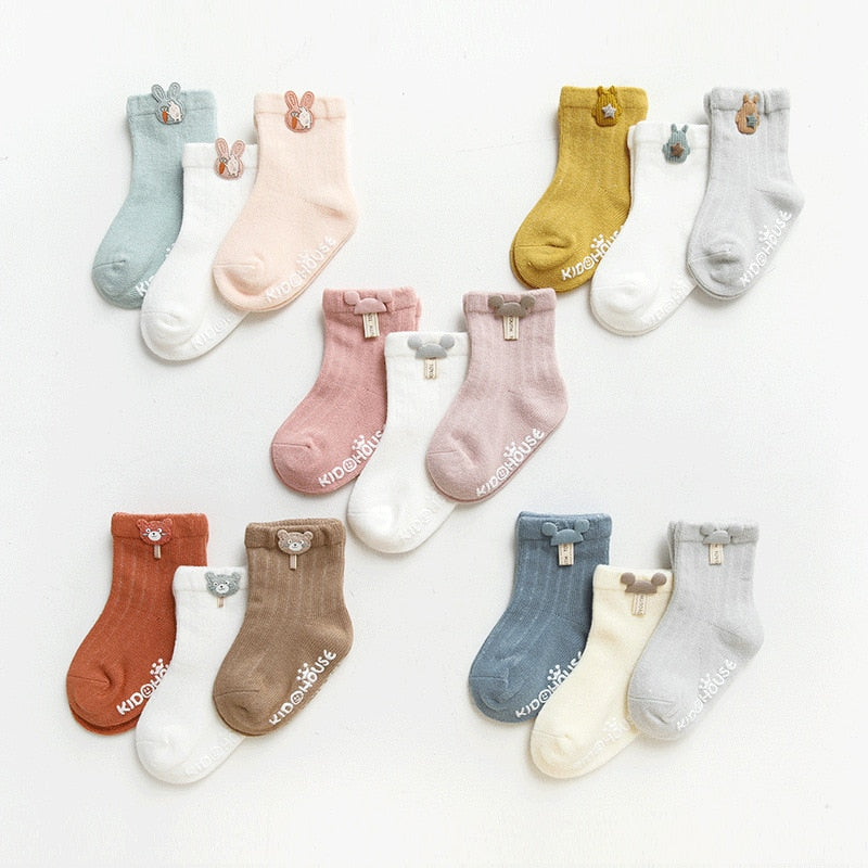 3 Pairs/Lot Infant Sock Cute Cartoon Newborn Baby Socks Dispensing Glue Non-slip Boys Girls Baby Socks Floor Socks Kids Sock by eprolo