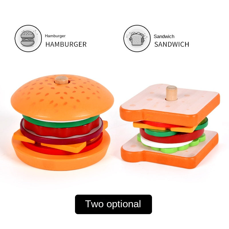 Baby wooden simulation burger, french fries, sandwich set, pillar pairing, food cutting, kitchen utensils, play with toys by eprolo