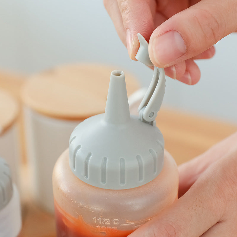 Kitchen Salad Dressing Press Squeeze Oil Bottle With Scale Plastic Seasoning Bottle Tip Mouth Jam Bottle Oil Pot by eprolo