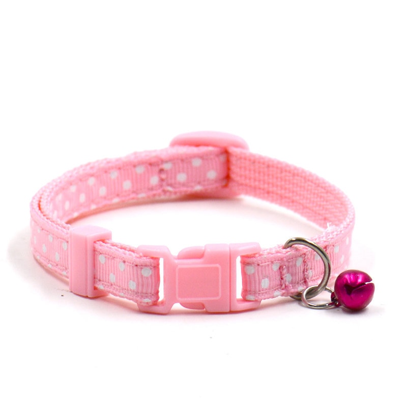 1Pc Adjustable Dot Printed Little Dog Collars Cat Puppy Pets Supplies With Bell 6 Colors by eprolo