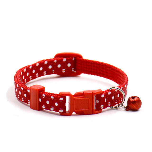 1Pc Adjustable Dot Printed Little Dog Collars Cat Puppy Pets Supplies With Bell 6 Colors by eprolo