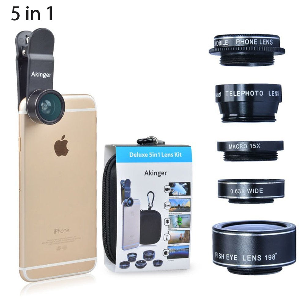 Akinger 4in1 5in1 7in1 10in1 13in1 Phone camera Lens Kit Fisheye Wide Angle macro telescope for iphone xiaomi android phone by eprolo