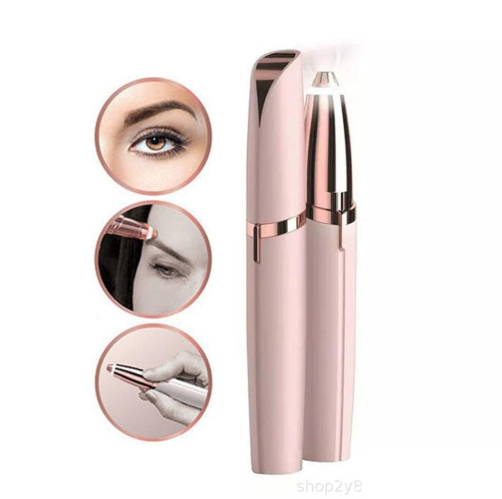Mini Electric Eyebrow Trimmer Lipstick Brows Pen Hair Remover Painless Eye brow Razor Epilator With LED Light by eprolo
