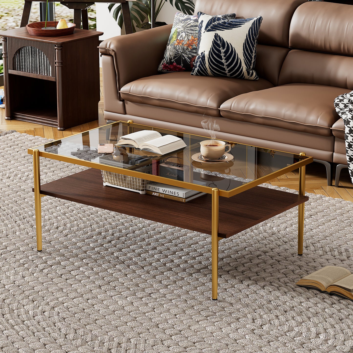 Rectangle Coffee Table with Gray Tempered Glass top and Golden Legs, Modern Table for Living Room by eprolo