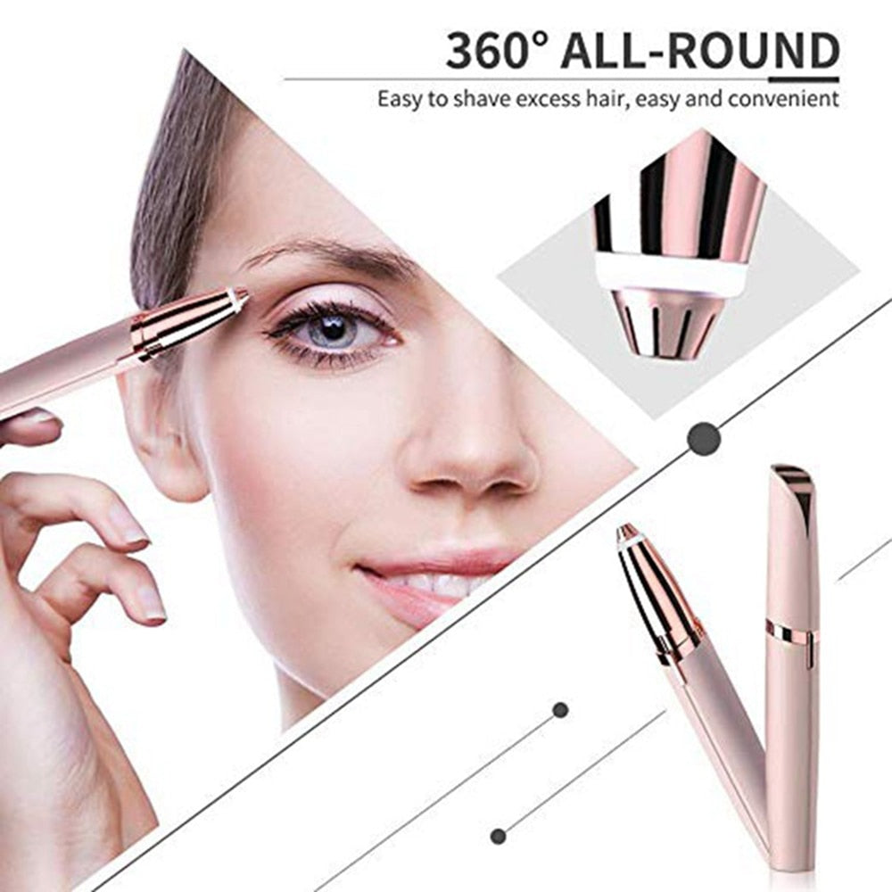 Mini Electric Eyebrow Trimmer Lipstick Brows Pen Hair Remover Painless Eye brow Razor Epilator With LED Light by eprolo