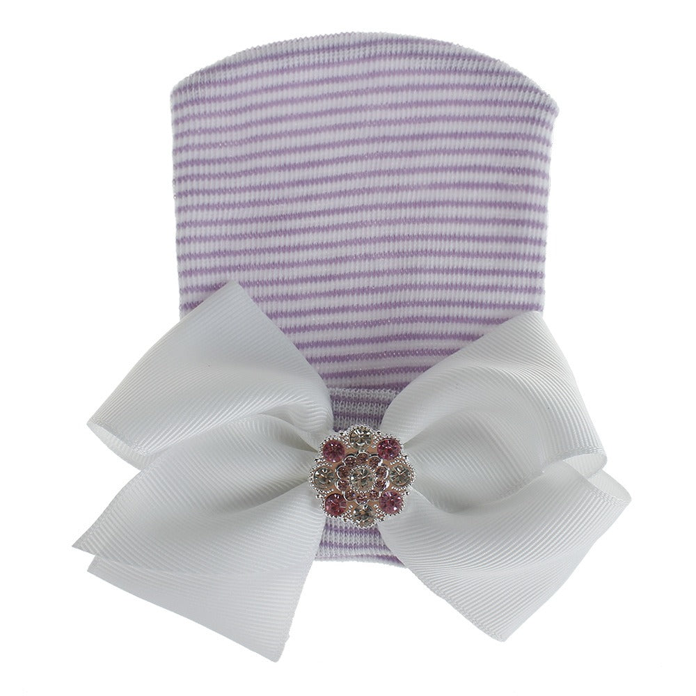 European and American Big Bow Glittering Diamond Pink Stripe Girl Baby Knitted Hat Newborn Baby Pullover Hat by eprolo