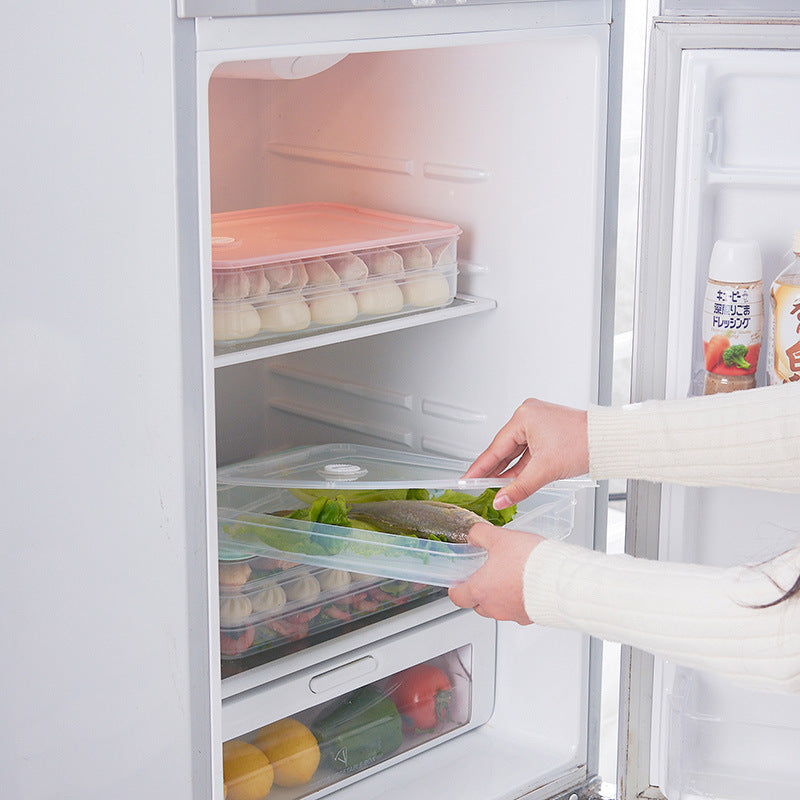 Refrigerator Storage Box Multi-Layer Dumpling Box Household Plastic Transparent Large Food Preservation Box Dumpling Tray With Lid by eprolo