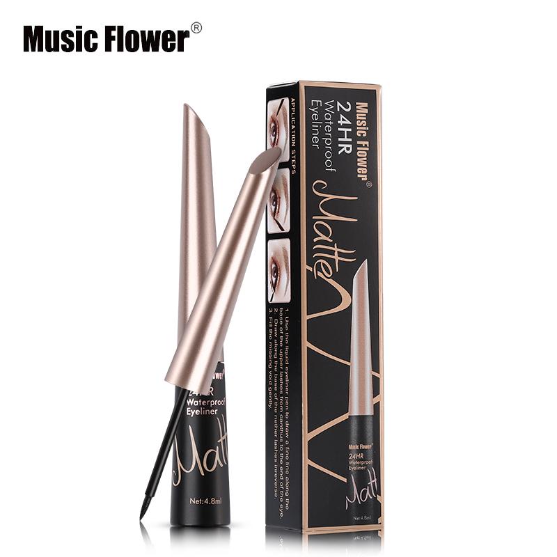 Music Flower Brand Waterproof Liqiud Eyeliner Pencil 24H Long-lasting Matte Eye Liner Delineador Black Eyelid Quick-Dry Makeup by eprolo