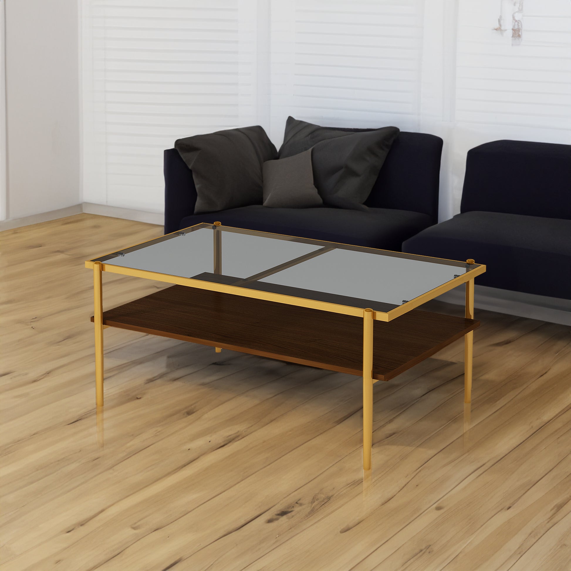 Rectangle Coffee Table with Gray Tempered Glass top and Golden Legs, Modern Table for Living Room by eprolo