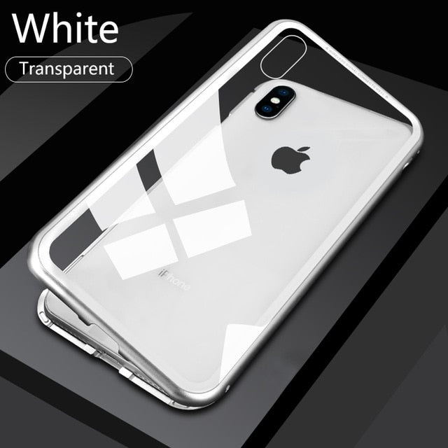 Double sided Magnetic Case for iPhone X Clear Tempered Glass Magnet Adsorption Case by eprolo