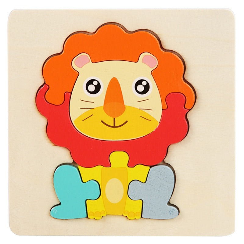 Wooden Small Puzzle Young Children Early Education Puzzle Card Buckle Three-Dimensional Animal Cartoon Shape Matching Puzzle Board Toys by eprolo