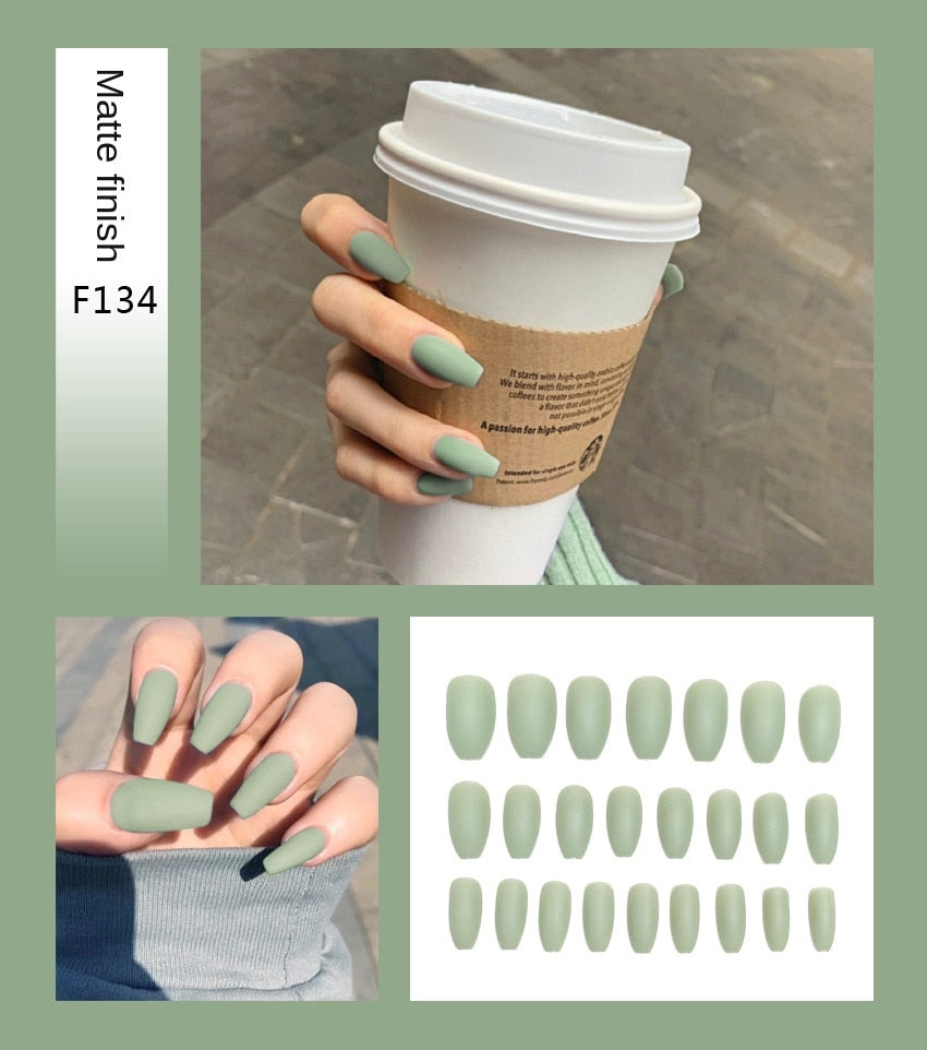 Nail Art Fake Nails Stiletto Tips Clear Press on Long False with Glue Coffin Stick Display Full Cover Artificial Designs Matte by eprolo