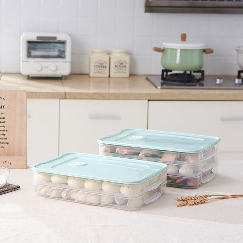 Refrigerator Storage Box Multi-Layer Dumpling Box Household Plastic Transparent Large Food Preservation Box Dumpling Tray With Lid by eprolo