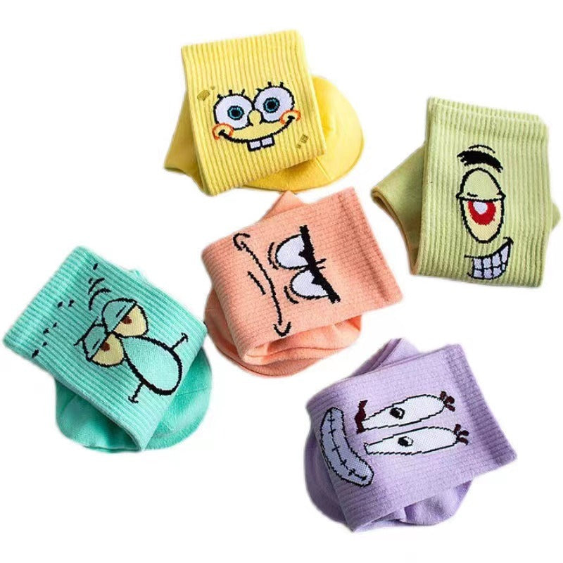 Colored cartoon long tube socks for autumn and winter SpongeBob SquarePants funny mid tube socks by eprolo