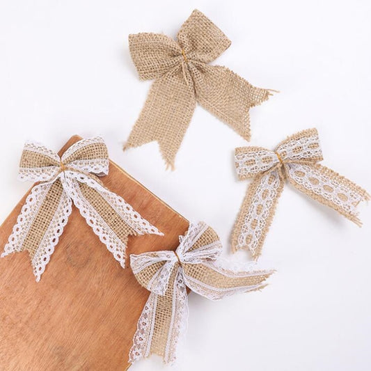 Vintage Natural Jute Burlap Lace Bows Ribbon Wedding Party Decoration Gift Box Packaging DIY Decoration Bowknot by eprolo