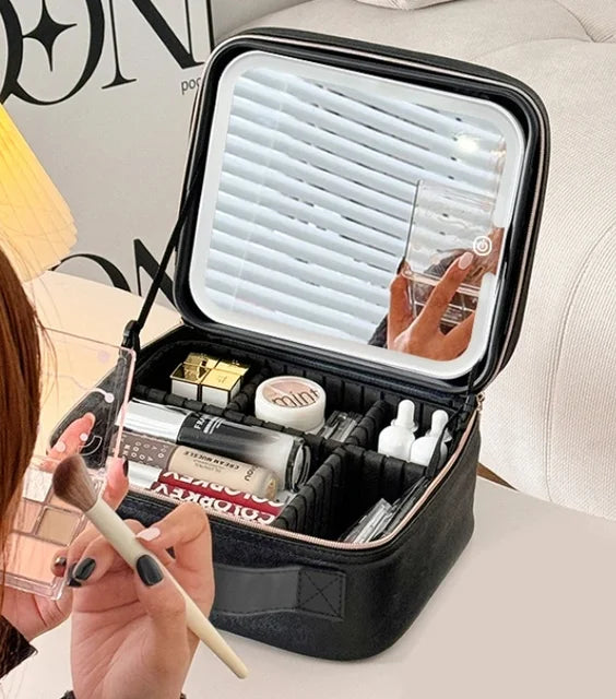 Light Up Box Vanity Organizer Portable Makeup Bag Mirror With Led Light by eprolo