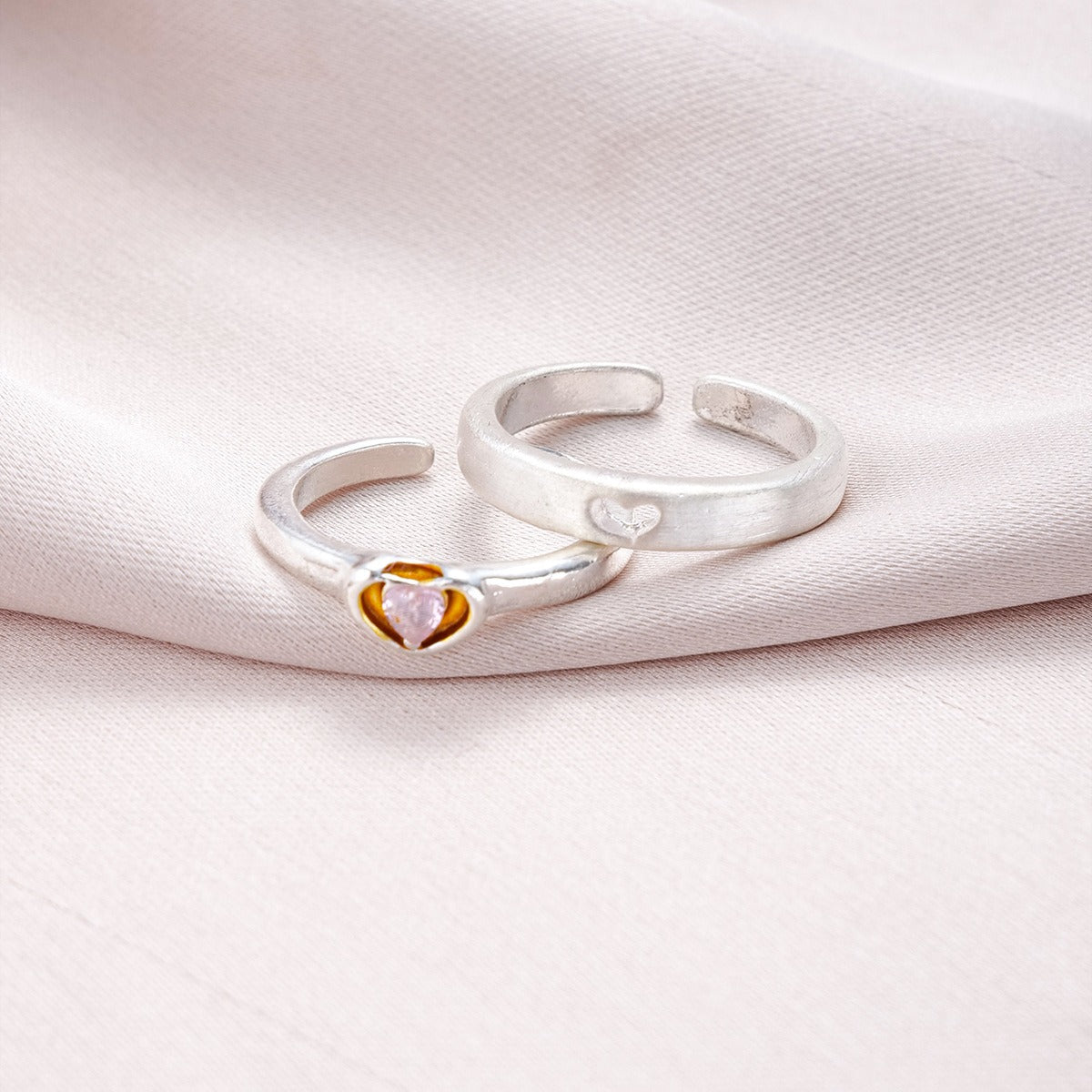 New Style Individualized Cool Style Pink Diamond Hollow Heart Opening Adjustable Couple Friend Plain Ring Set by eprolo