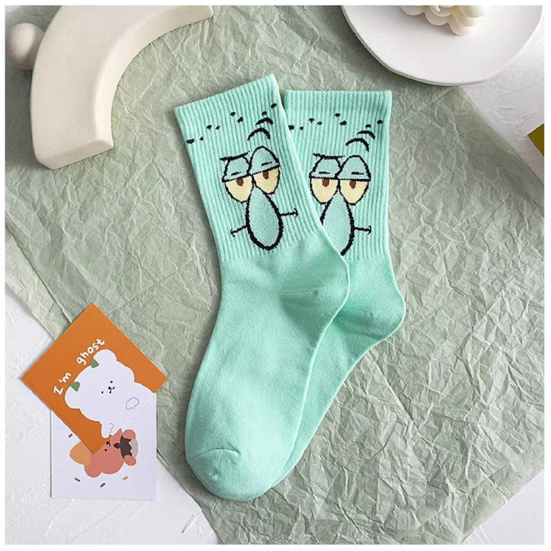 Colored cartoon long tube socks for autumn and winter SpongeBob SquarePants funny mid tube socks by eprolo