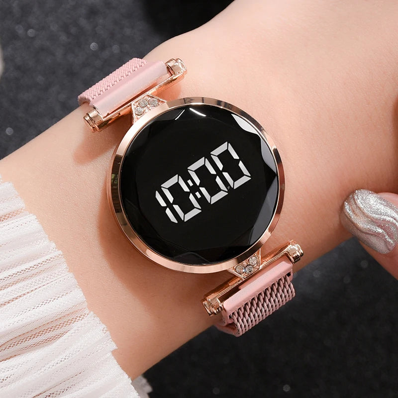 Luxury Digital Magnet Watches For Women Rose Gold Stainless Steel Dress LED Quartz Watch Female Clock Relogio Feminino Drop Ship by eprolo