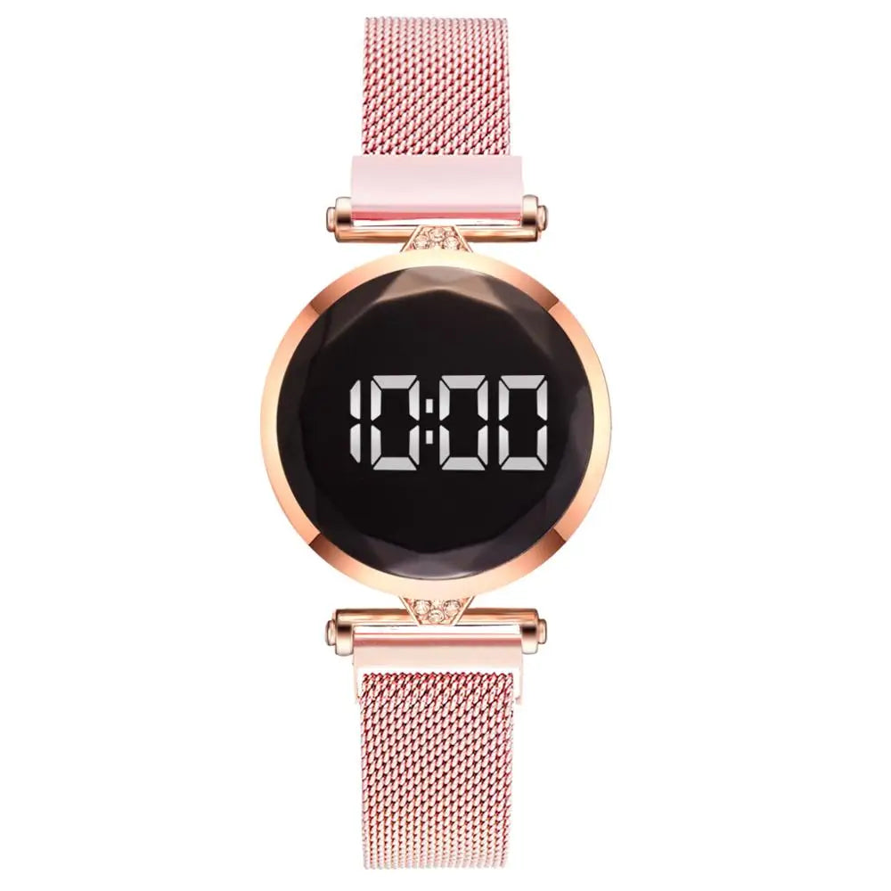 Luxury Digital Magnet Watches For Women Rose Gold Stainless Steel Dress LED Quartz Watch Female Clock Relogio Feminino Drop Ship by eprolo