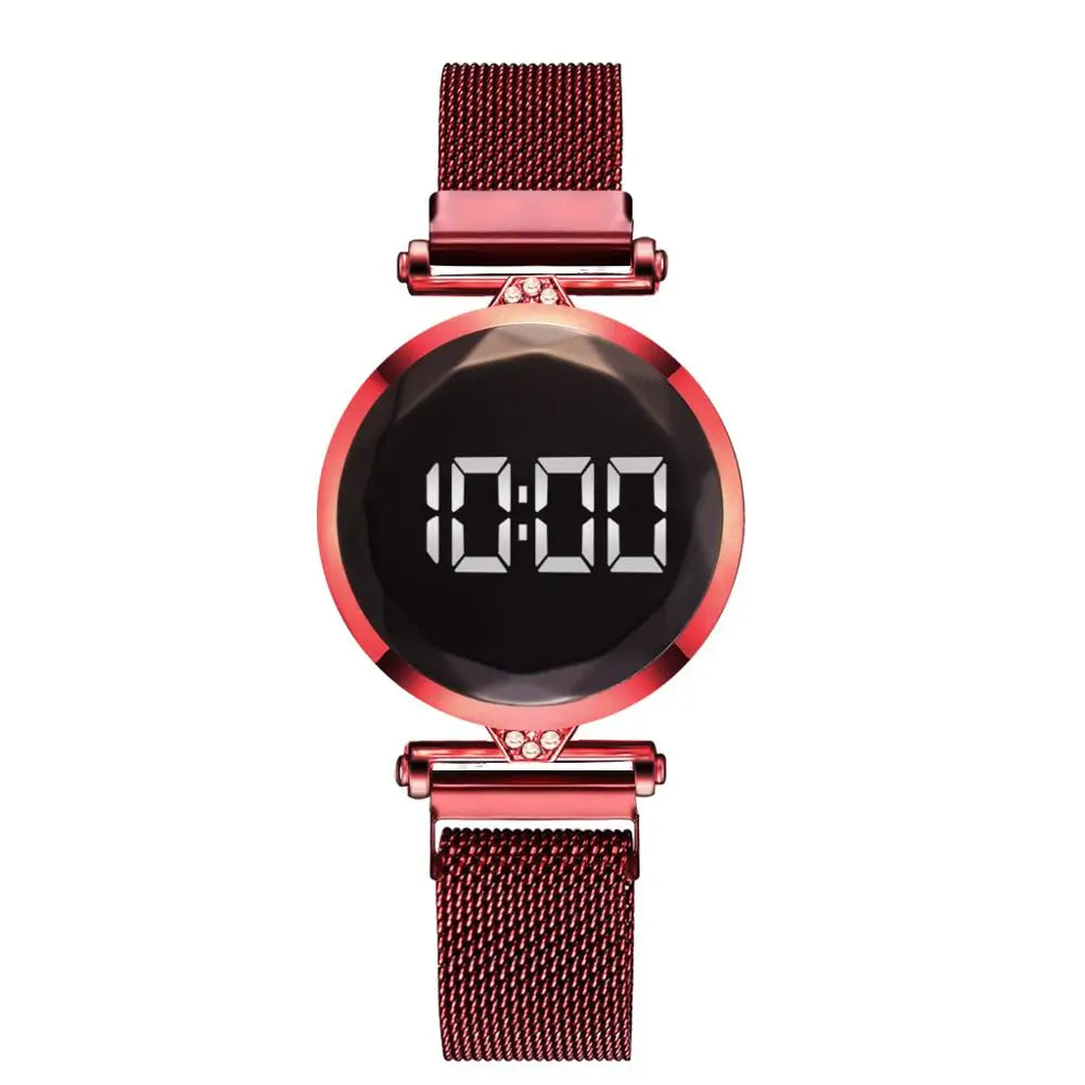 Luxury Digital Magnet Watches For Women Rose Gold Stainless Steel Dress LED Quartz Watch Female Clock Relogio Feminino Drop Ship by eprolo
