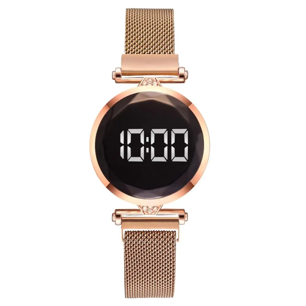 Luxury Digital Magnet Watches For Women Rose Gold Stainless Steel Dress LED Quartz Watch Female Clock Relogio Feminino Drop Ship by eprolo