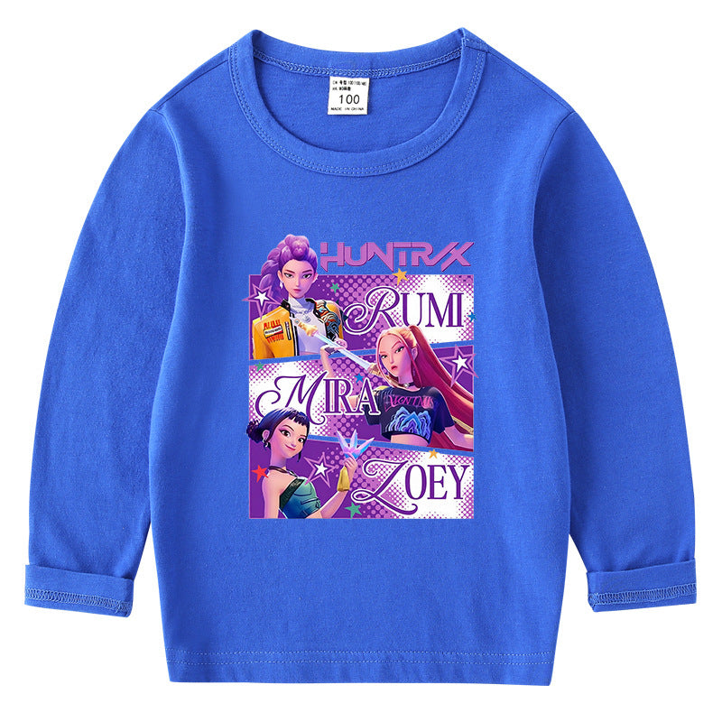 Kpop Witch Hunt Group Korean version raglan spring and autumn girls' T-shirt crew neck cartoon long-sleeved top base shirt set
