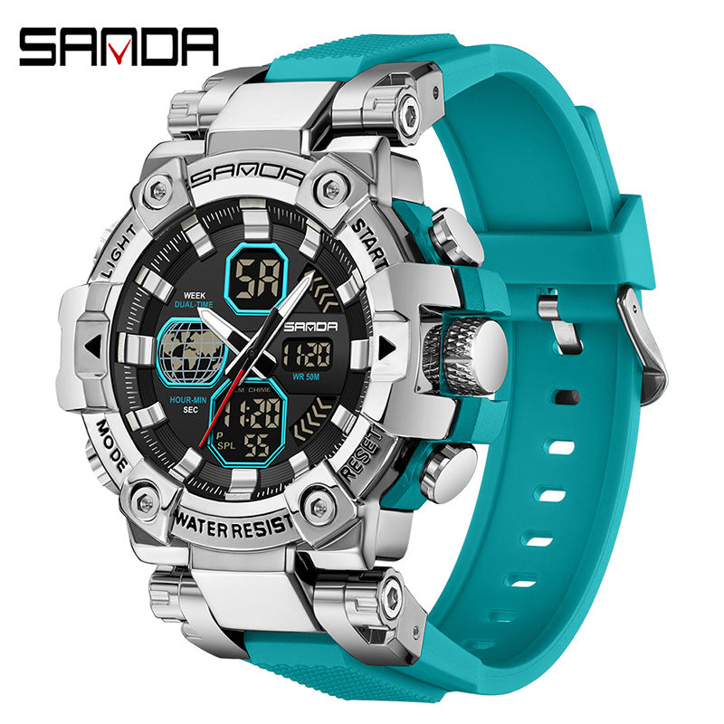 Sanda's new watch dual display snooze alarm clock men's watch youth outdoor sports multi-functional electronic watch