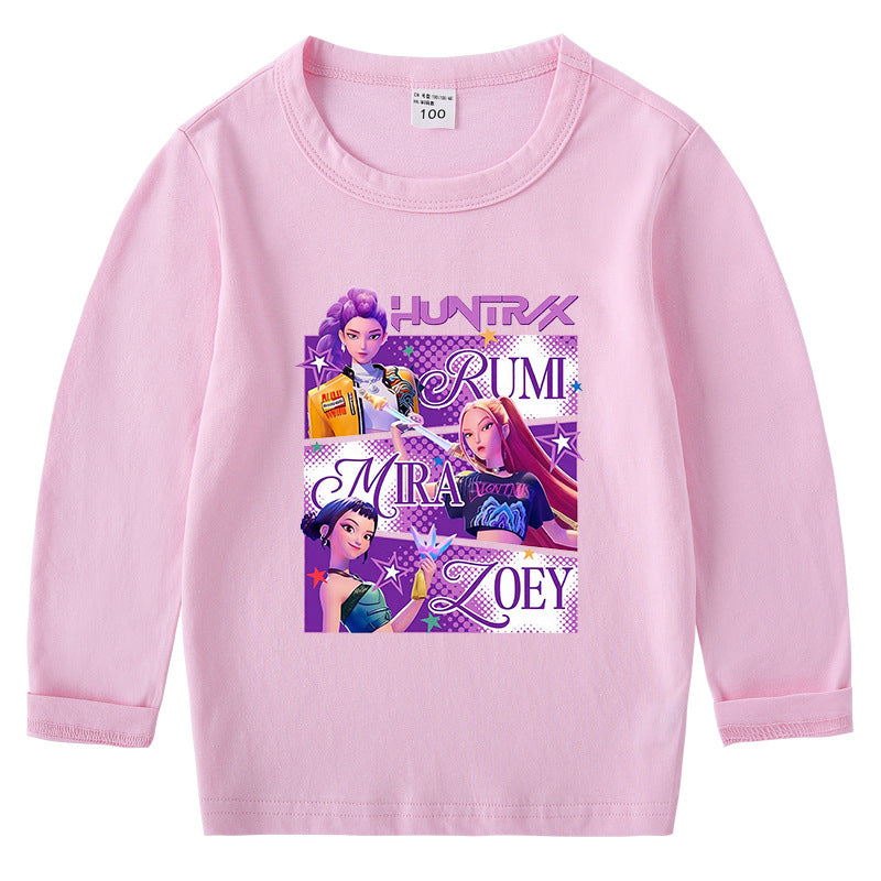 Kpop Witch Hunt Group Korean version raglan spring and autumn girls' T-shirt crew neck cartoon long-sleeved top base shirt set