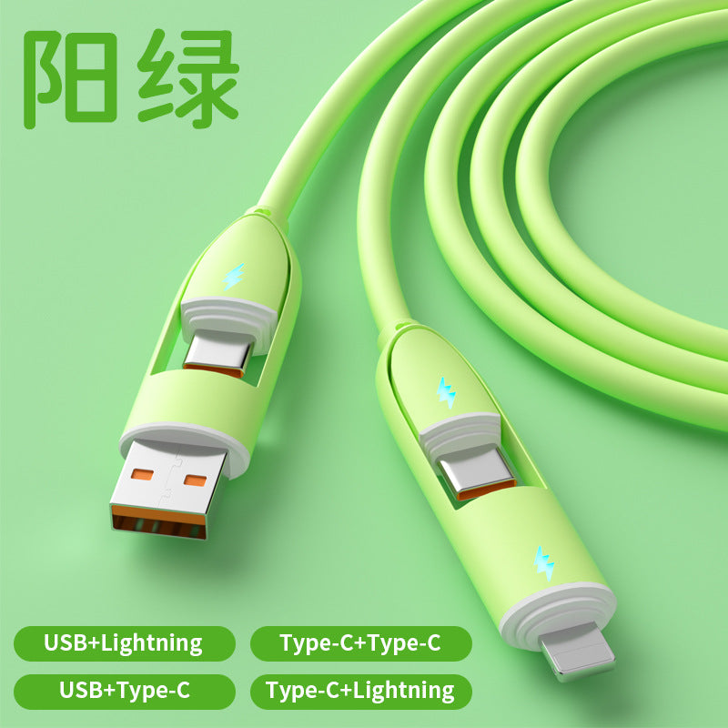 Liquid silicone fast charging 4-in-1 data cable solid color is suitable for Apple 15 mobile phone charging cable source factory