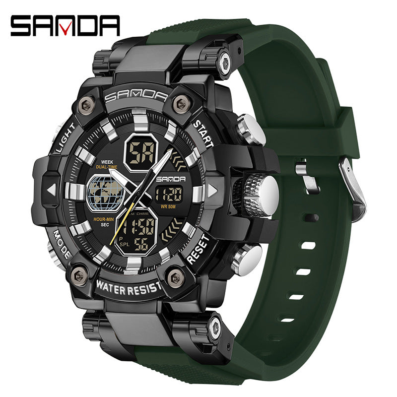 Sanda's new watch dual display snooze alarm clock men's watch youth outdoor sports multi-functional electronic watch